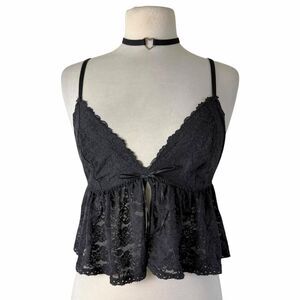 PINK Victoria's Secret Black Lace Babydoll Cami Lingerie Top Large Y2K